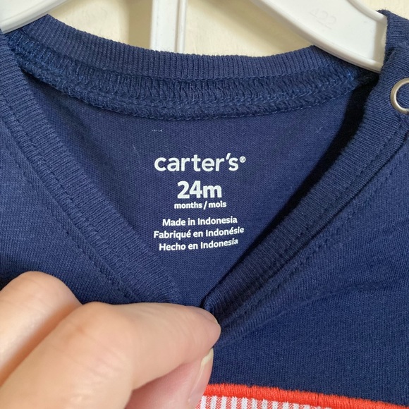 🌞Carter’s New 2pc Navy Short Sleeve Shirt & Red White Striped Shorts #IB - Picture 2 of 7